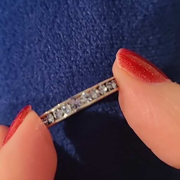 Light blue cubic zirconia channel set eternity stainless steel ring - Picture 6 of 7